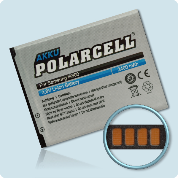 PolarCell® Hochleistungsakku für Samsung Galaxy S3 GT-i9300, ersetzt Originalakku EB-L1G6LLU